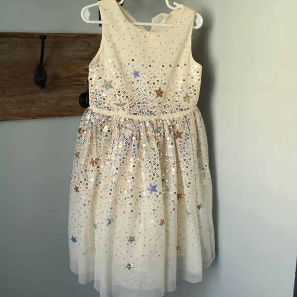 H&M Size 4T Cream Sequin Tulle Dress With Stars - Picture 1 of 3